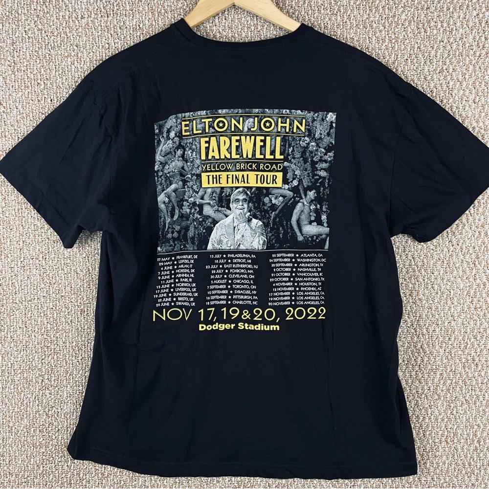 Elton John Shirt XL Farewell Yellow Brick Road Tour 2022 Double Sided Black E108